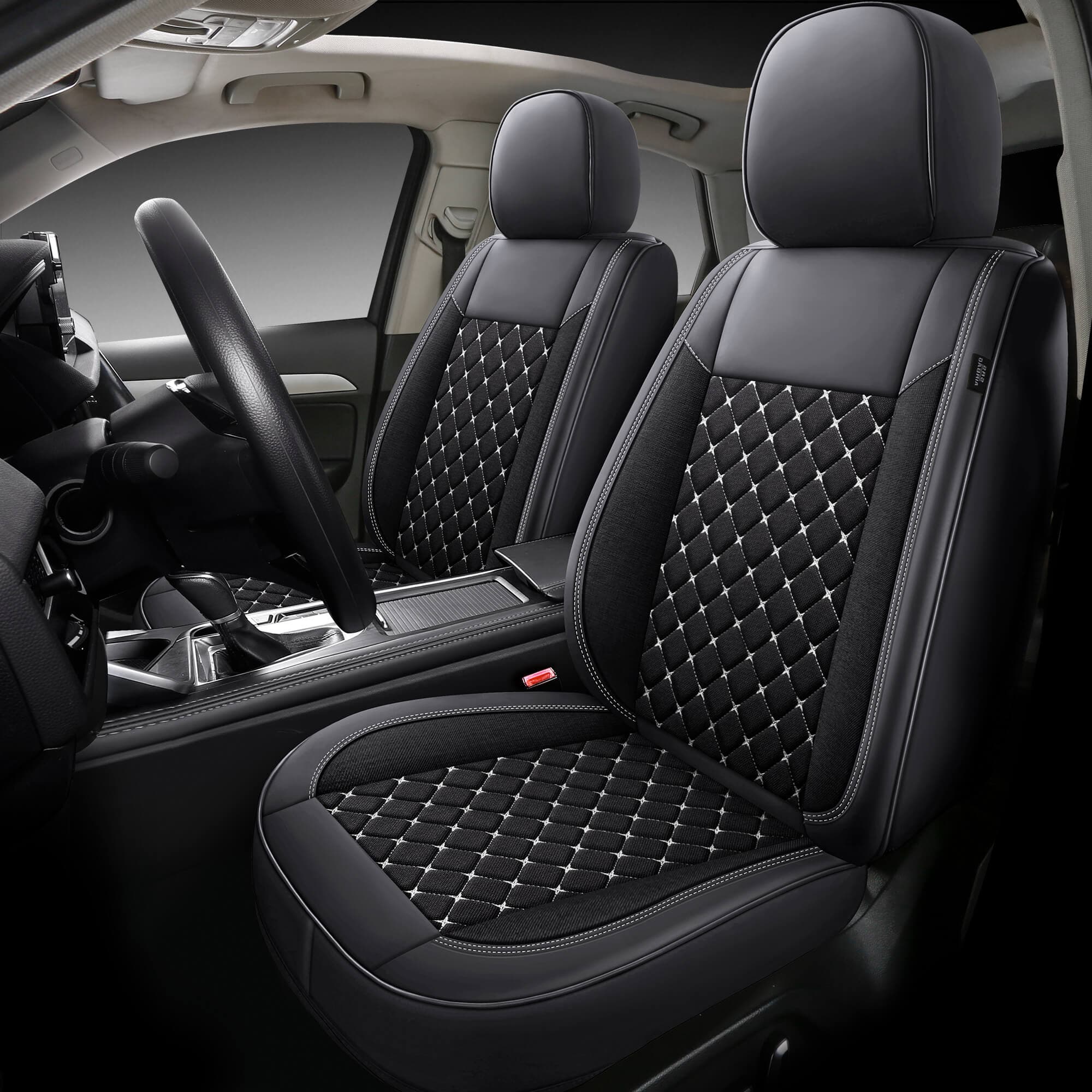 Housses de siège de voiture pour BMW X3 E83 | Lot de 2 | Simili cuir haut de gamme (Skai) | Série CLS900 - Noir avec surpiqûres blanches