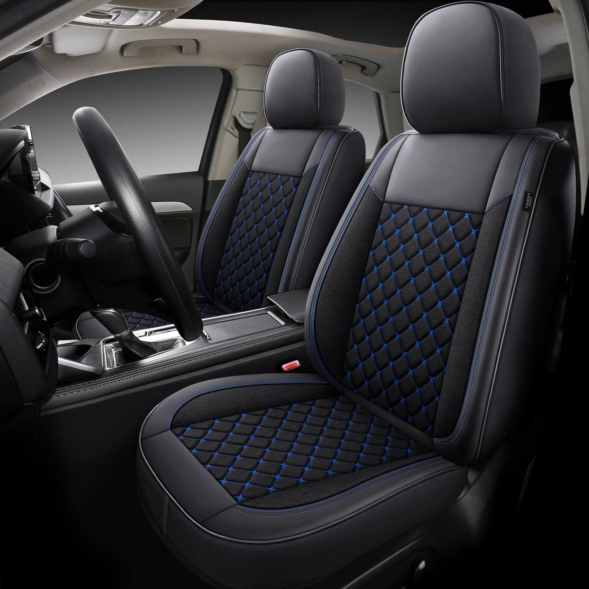 Housses de siège de voiture pour Renault Trafic 2 | Lot de 2 | Simili cuir haut de gamme (Skai) | Série CLS900 - Noir avec surpiqûres bleues