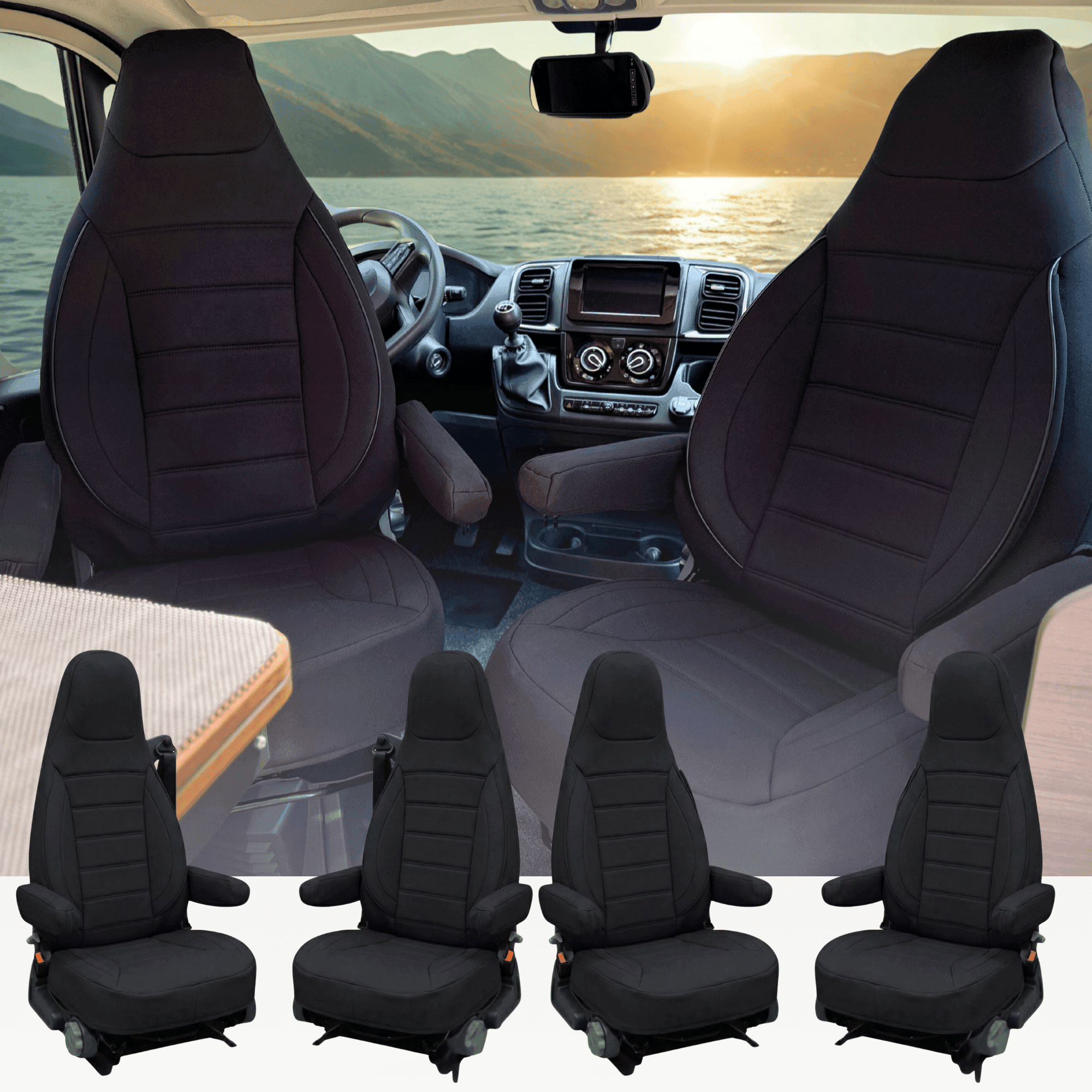 Housses de siège pour camping-car Dreamer Living Van | Avec accoudoirs | Lot de 2 | CBS - Noir