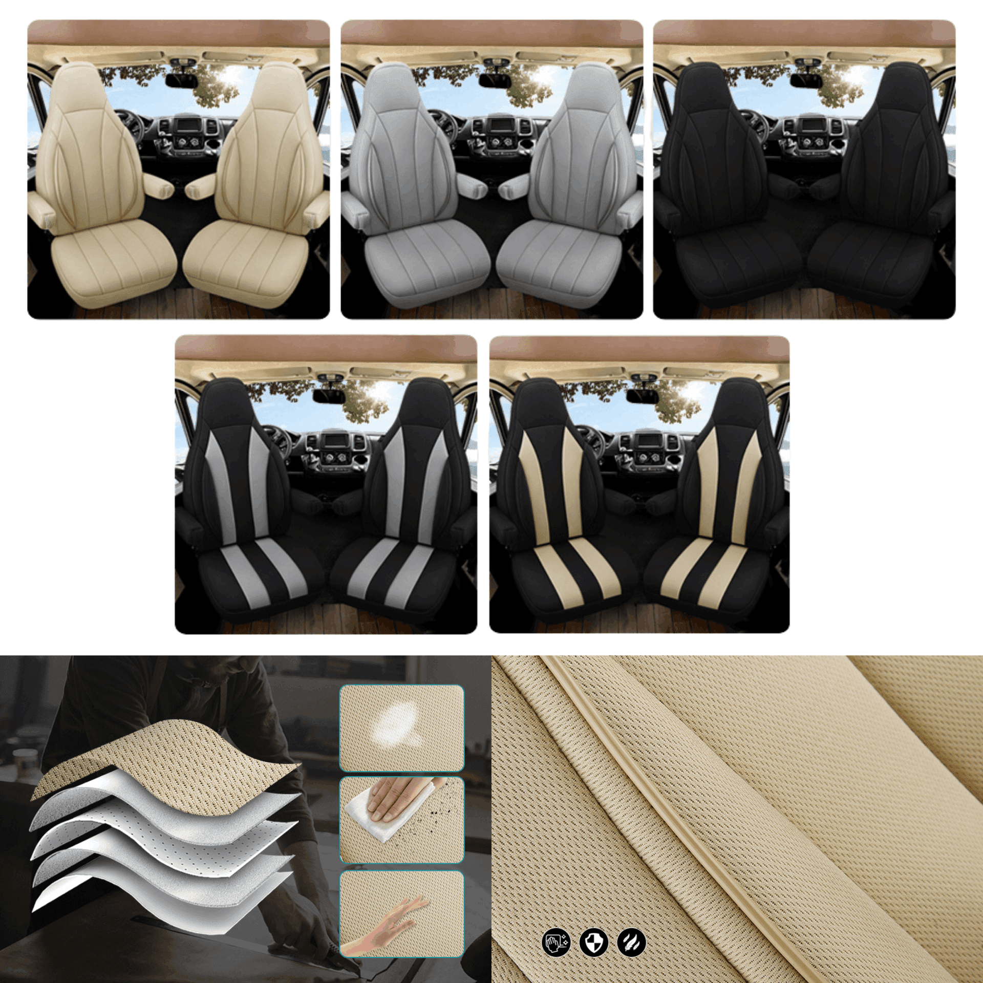 Camper stoelhoezen voor Adria Supersonic | Met armleuning hoezen | Set van 2 | CIM2 Serie