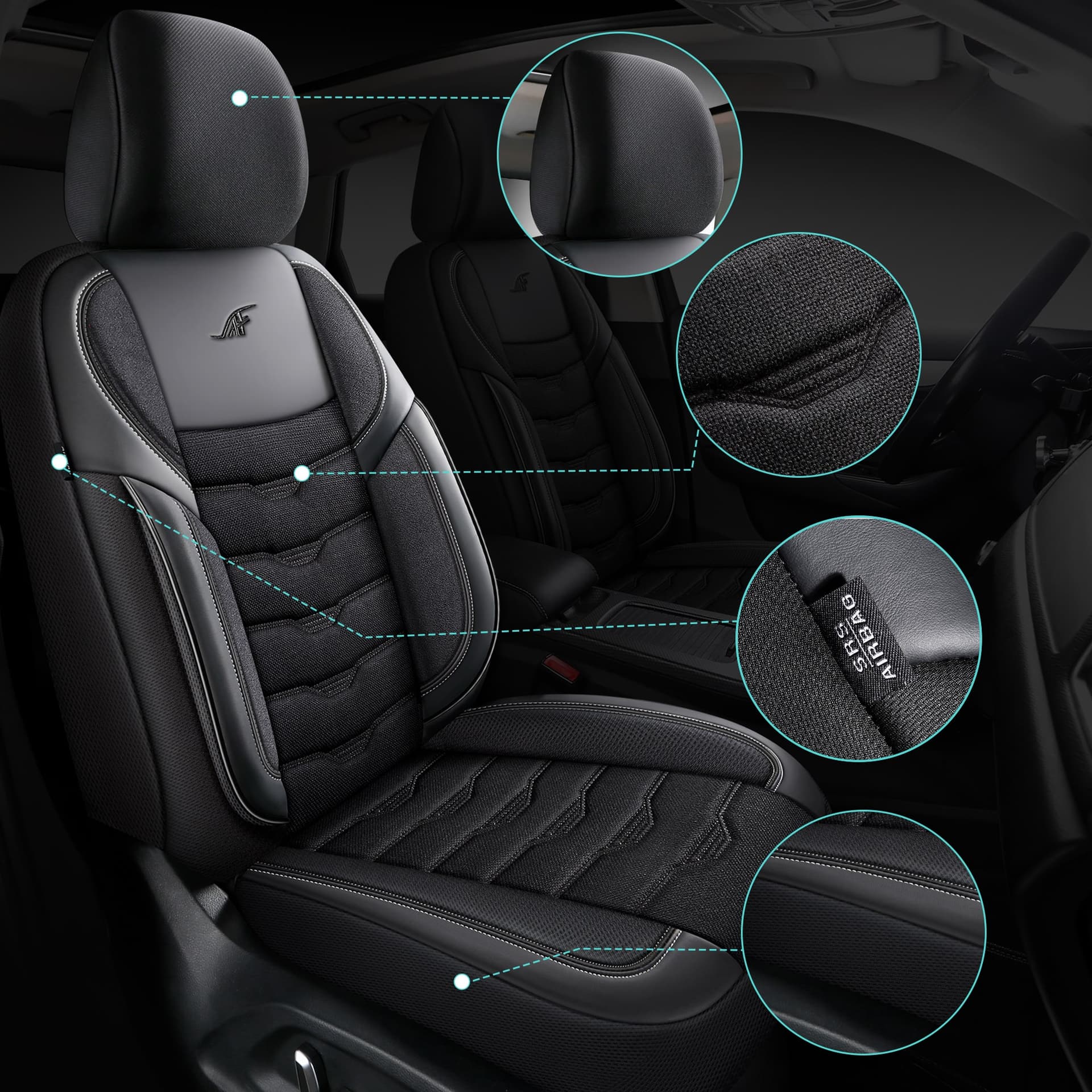 Housses de siège de voiture pour Ssangyong Rodius 2 | Ensemble complet pour sièges avant | Série AID 2