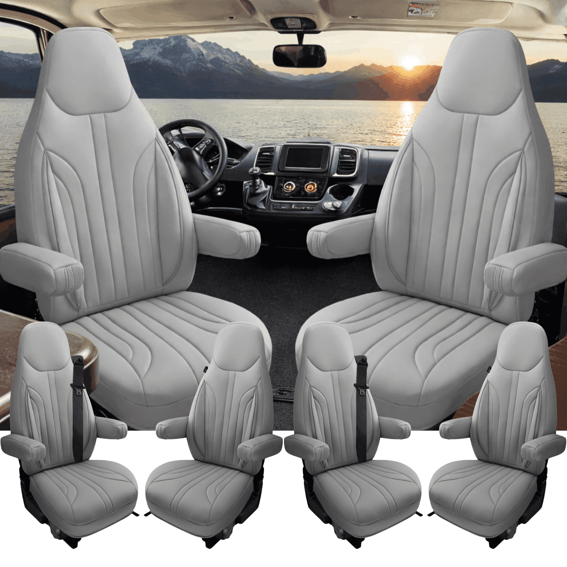 Camper stoelhoezen voor Mercedes-Benz Marco Polo | Met armleuning hoezen | Set van 2 | CIM1 Serie - Lichtgrijs